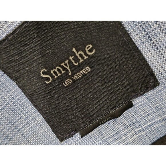 Smythe Blazer 100% Linen Shadow Plaid Tartan Blue Black Half Sleeve Pockets - Picture 13 of 16